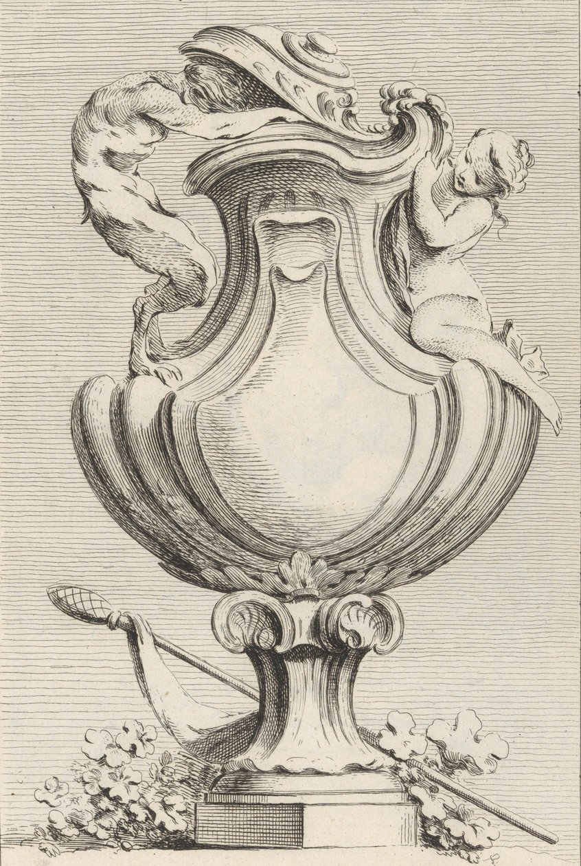 Design för en vas med en faun och en nymf, från Livre de Vases Book of Vases, plåt 1..., 1742-50. av Gabriel Huquier