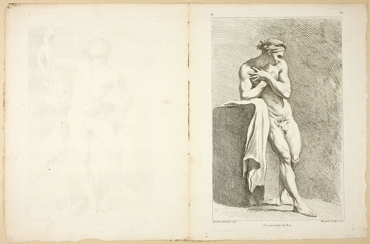 Figur (recto och verso), från Premier livre de figures d’Academies graverad delvis av professorerna vid Royal Academy av Gabriel Huquier