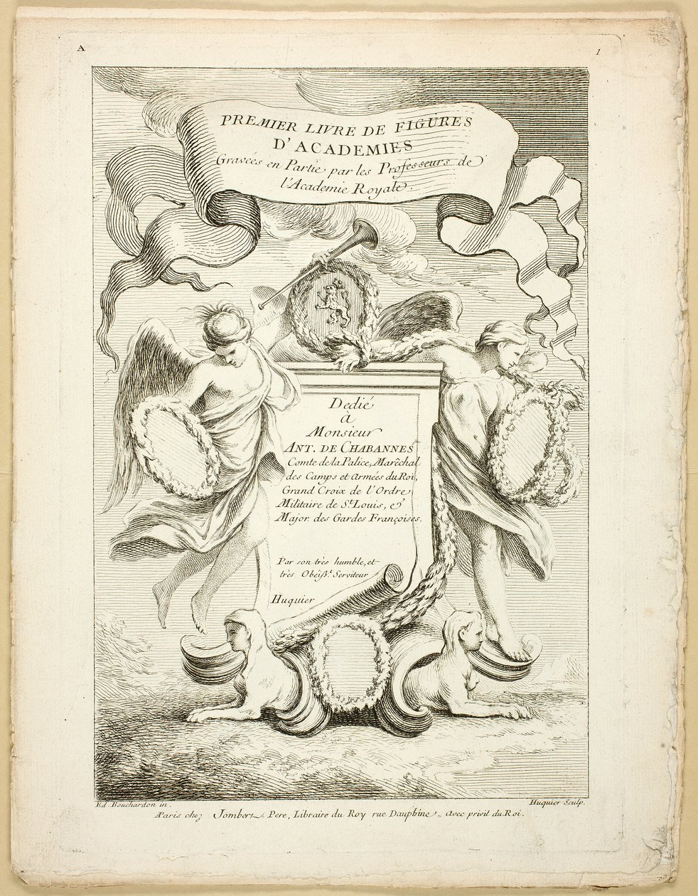 Figur (recto och verso), från Premier livre de figures d’Academies graverad delvis av professorerna vid Royal Academy av Gabriel Huquier
