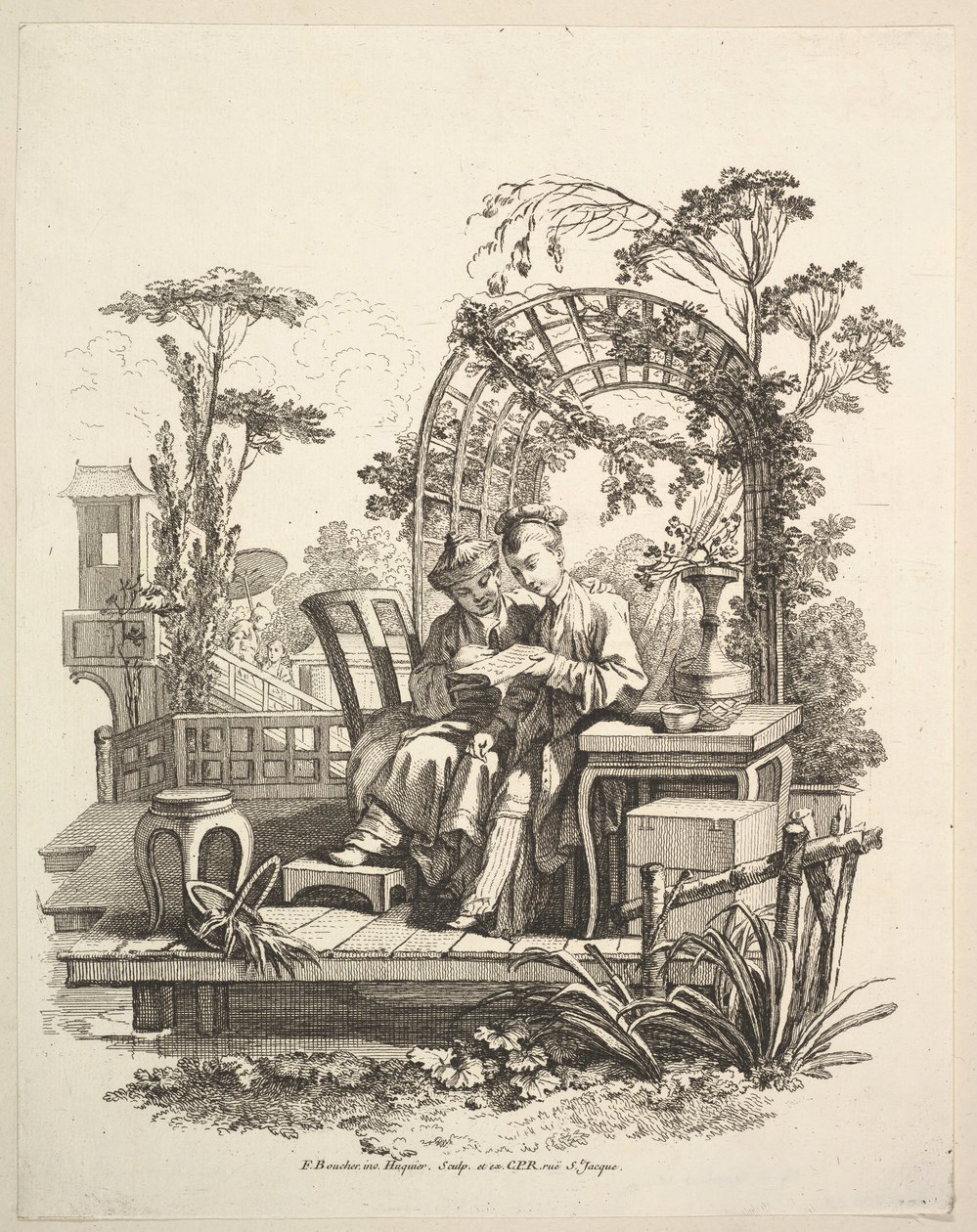 Man och kvinna som läser, ca. 1742. av Gabriel Huquier
