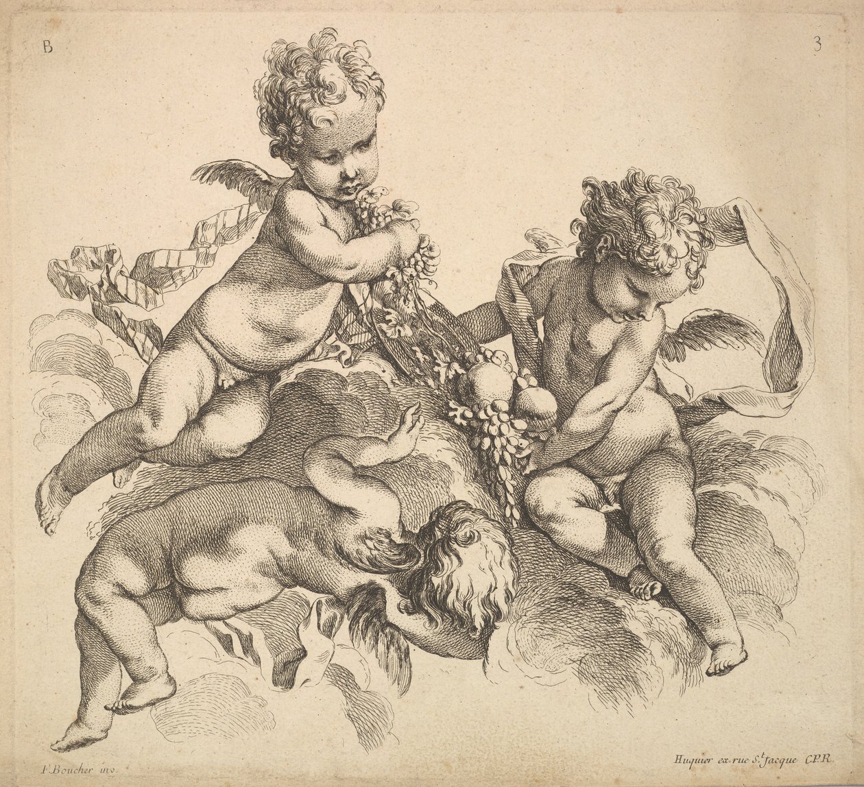 Tre barn med ett fruktfat, 1738-45. av Gabriel Huquier