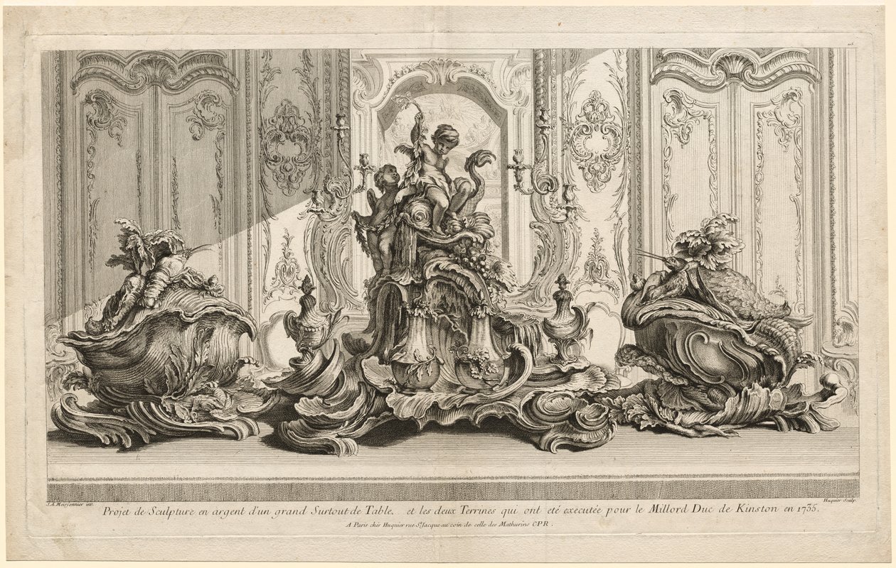 Verk av Juste-Aurèle Meissonier: Silverskulpturprojekt för en stor mittpunkt..., ca. 1735-1737 av Gabriel Huquier