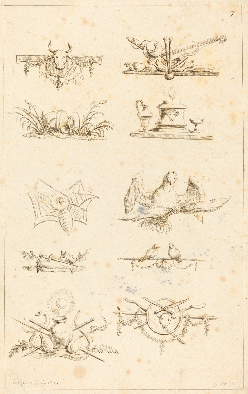 Motiv för tail-Pieces: pl. 7 av Gabriel Huquier after Claude Gillot