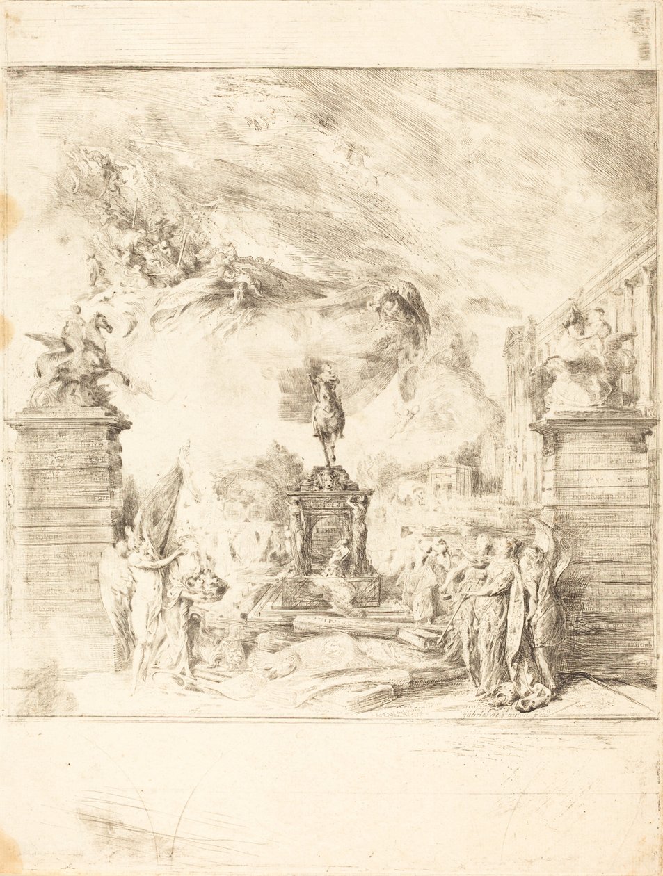 Allegori om uppförandet av statyn av Ludvig XV (Allegory on the Establishment of a av Gabriel Jacques de Saint Aubin