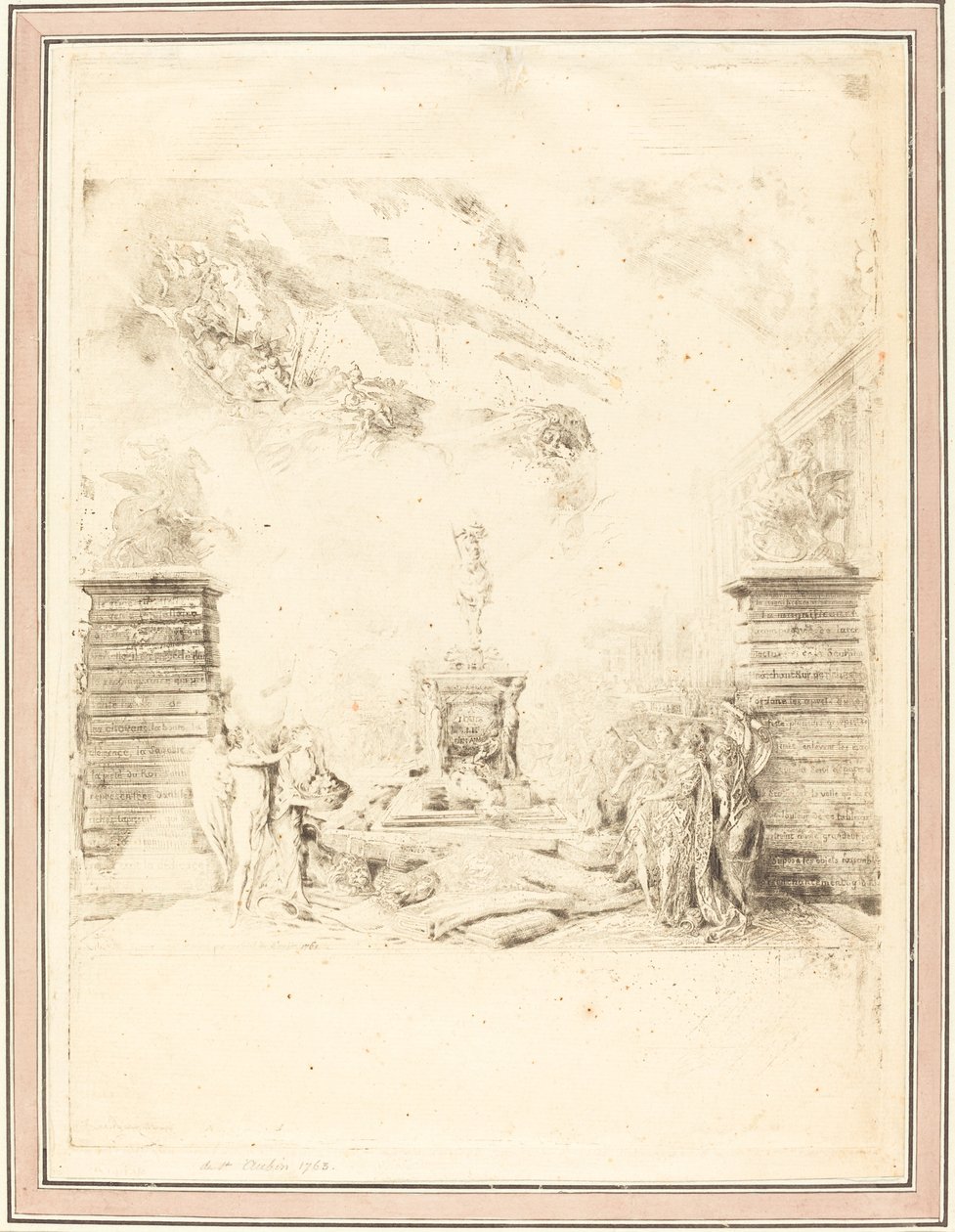 Allegori om uppförandet av statyn av Ludvig XV (Allegory on the Establishment of a av Gabriel Jacques de Saint Aubin