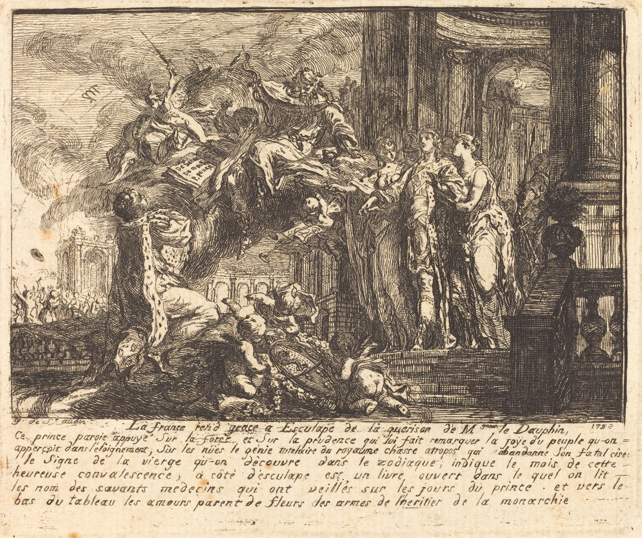 Allegori om Dauphins konvalescens (Allegorie sur la convalescence du Dauphin) av Gabriel Jacques de Saint Aubin