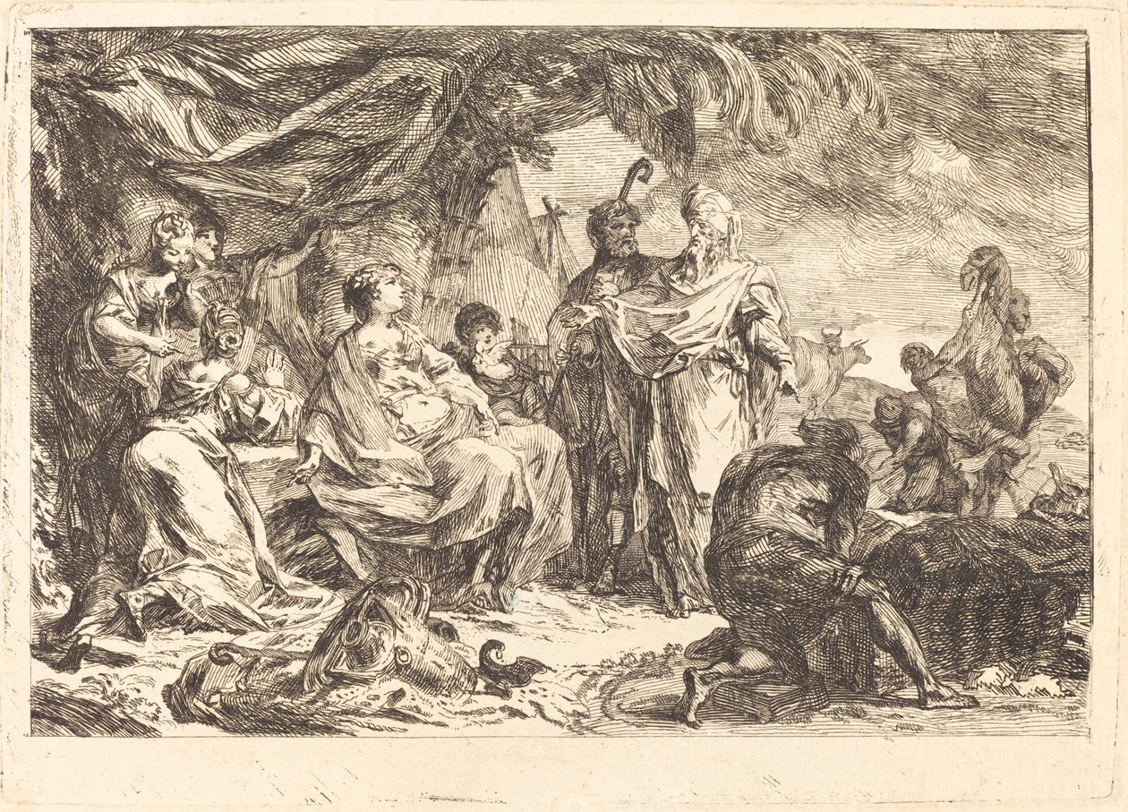 Laban söker sina gudar av Gabriel Jacques de Saint Aubin