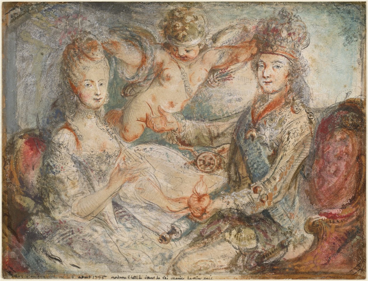 Louis XVI och Marie-Antoinette krönt av kärlek av Gabriel Jacques de Saint Aubin