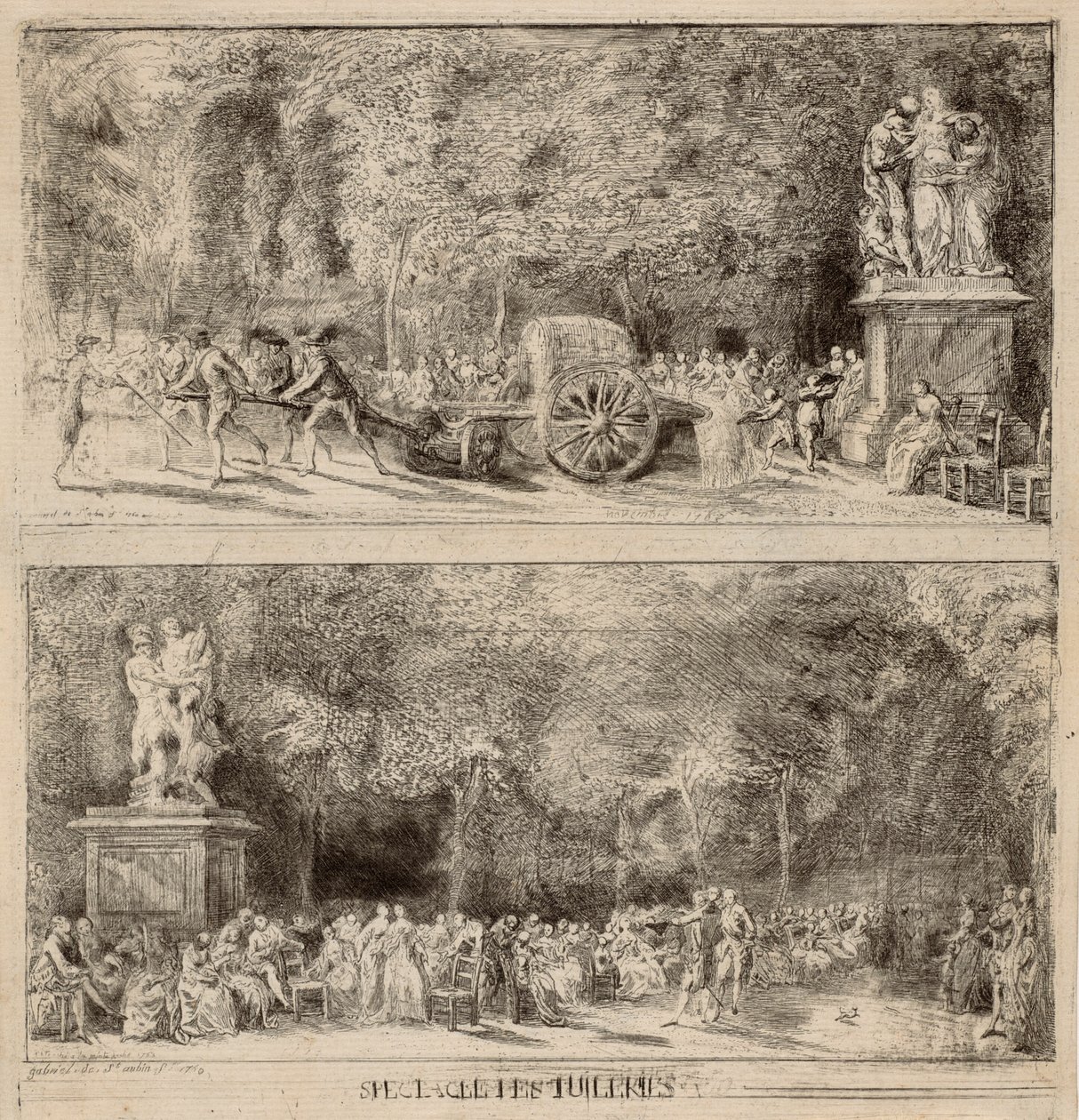 Scener från Tuilerierna: Stolarna och vattenvagnen av Gabriel Jacques de Saint Aubin
