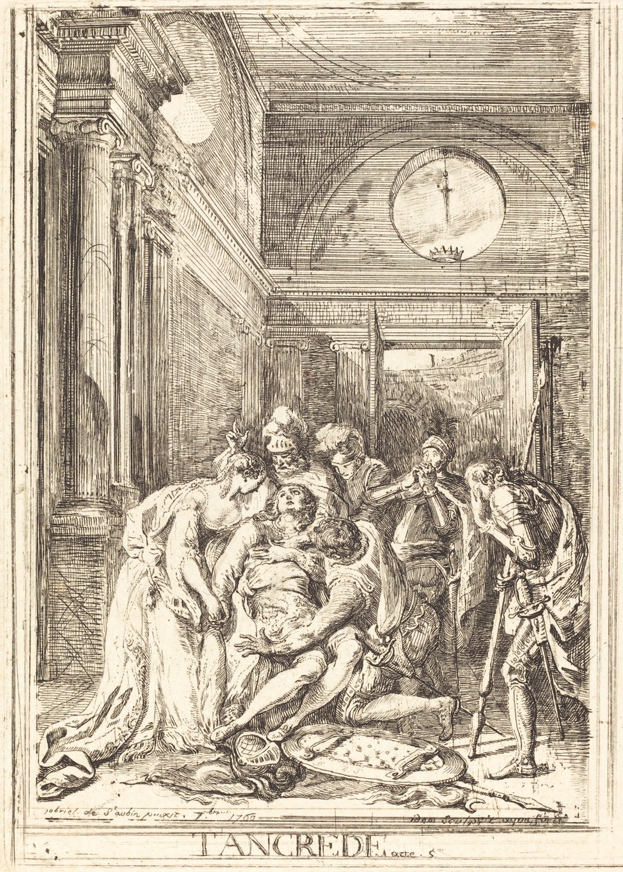 Tancreds död [vänster] av Gabriel Jacques de Saint Aubin
