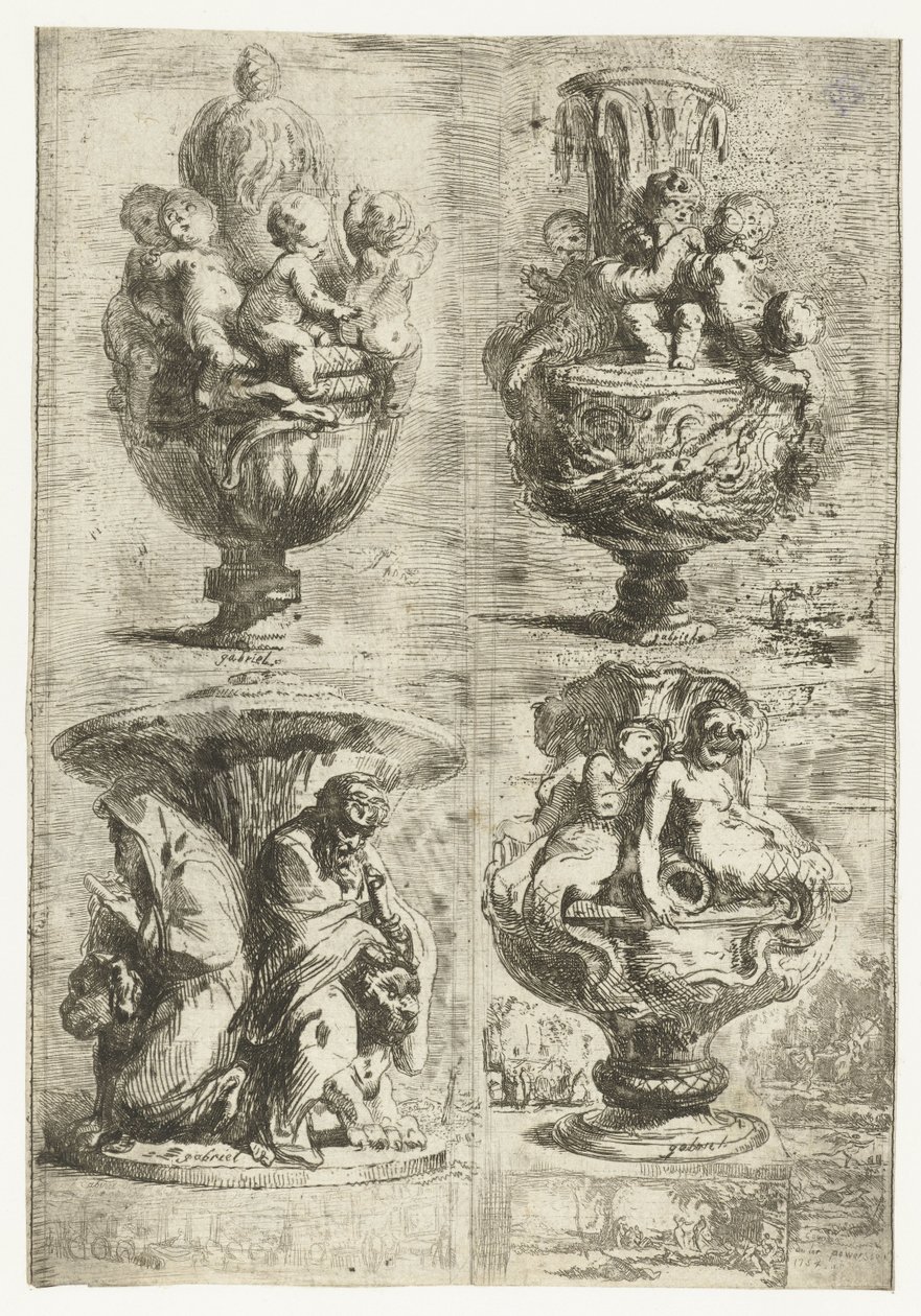 Fyra vaser av Gabriel Jacques de Saint Aubin