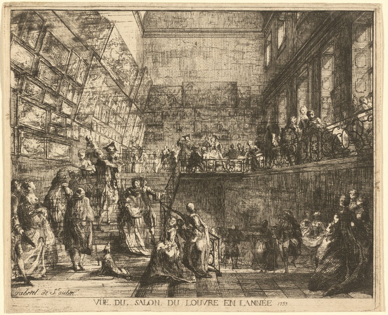 Utsikt över Salon du Louvren år 1753 av Gabriel Jacques de Saint Aubin