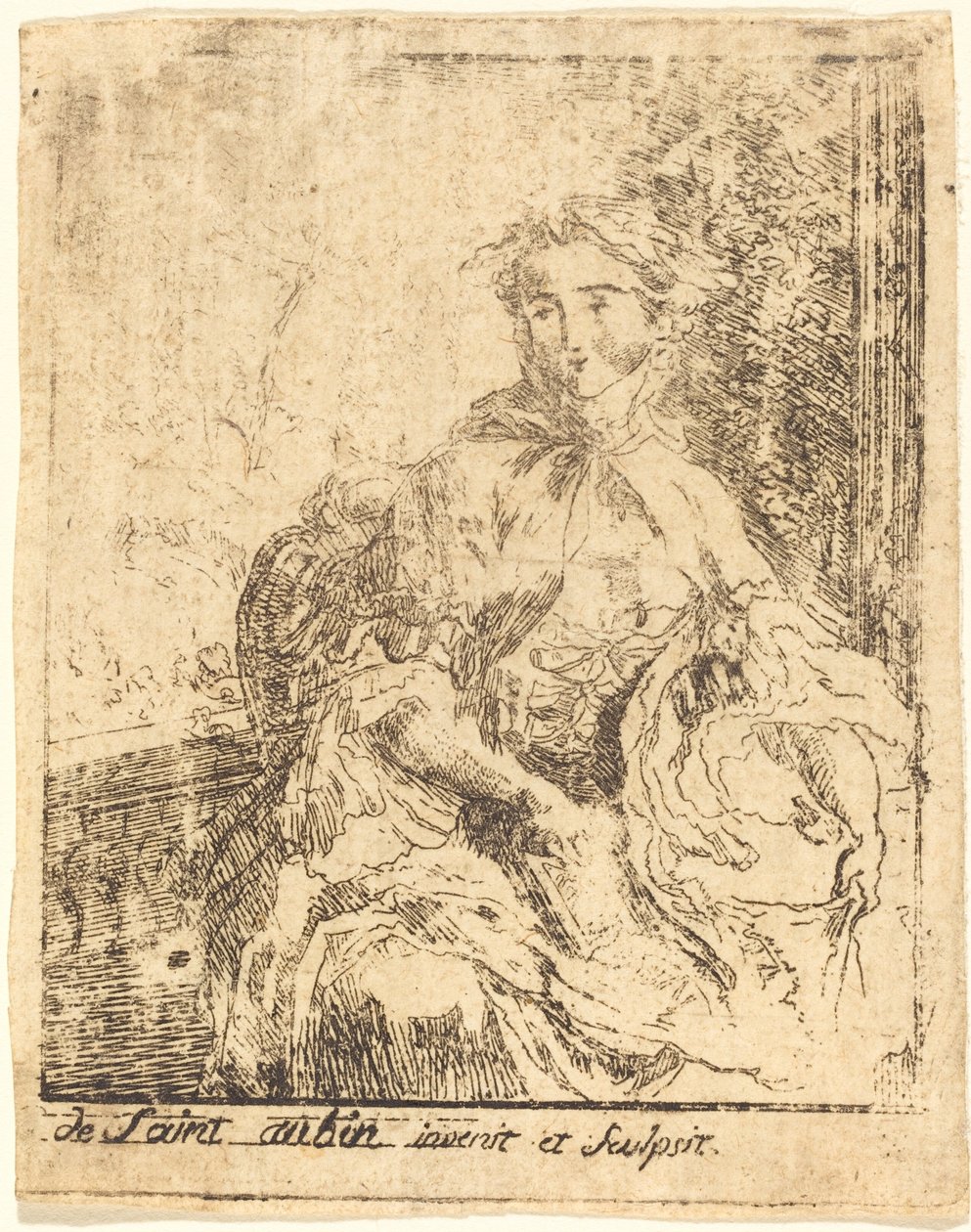Ung kvinna på terrassen av Gabriel Jacques de Saint Aubin