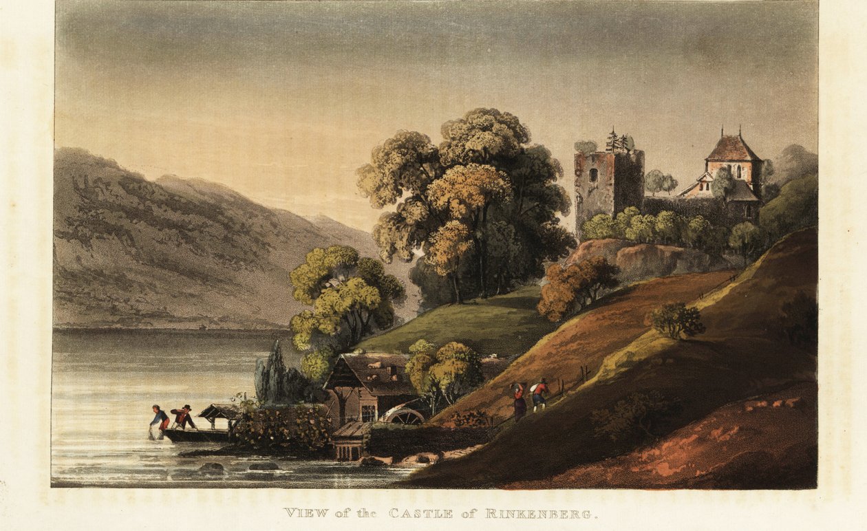 Ruinerna av det medeltida slottet Ringgenberg vid Brienz-sjön, kantonen Bern, Schweiz av Gabriel Ludwig (after) Lory