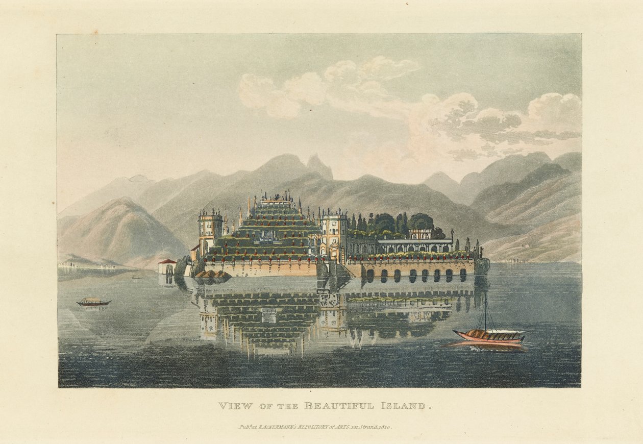 Utsikt över den vackra ön Isola Bella, Lago Maggiore, före 1820. av Gabriel Ludwig Lory