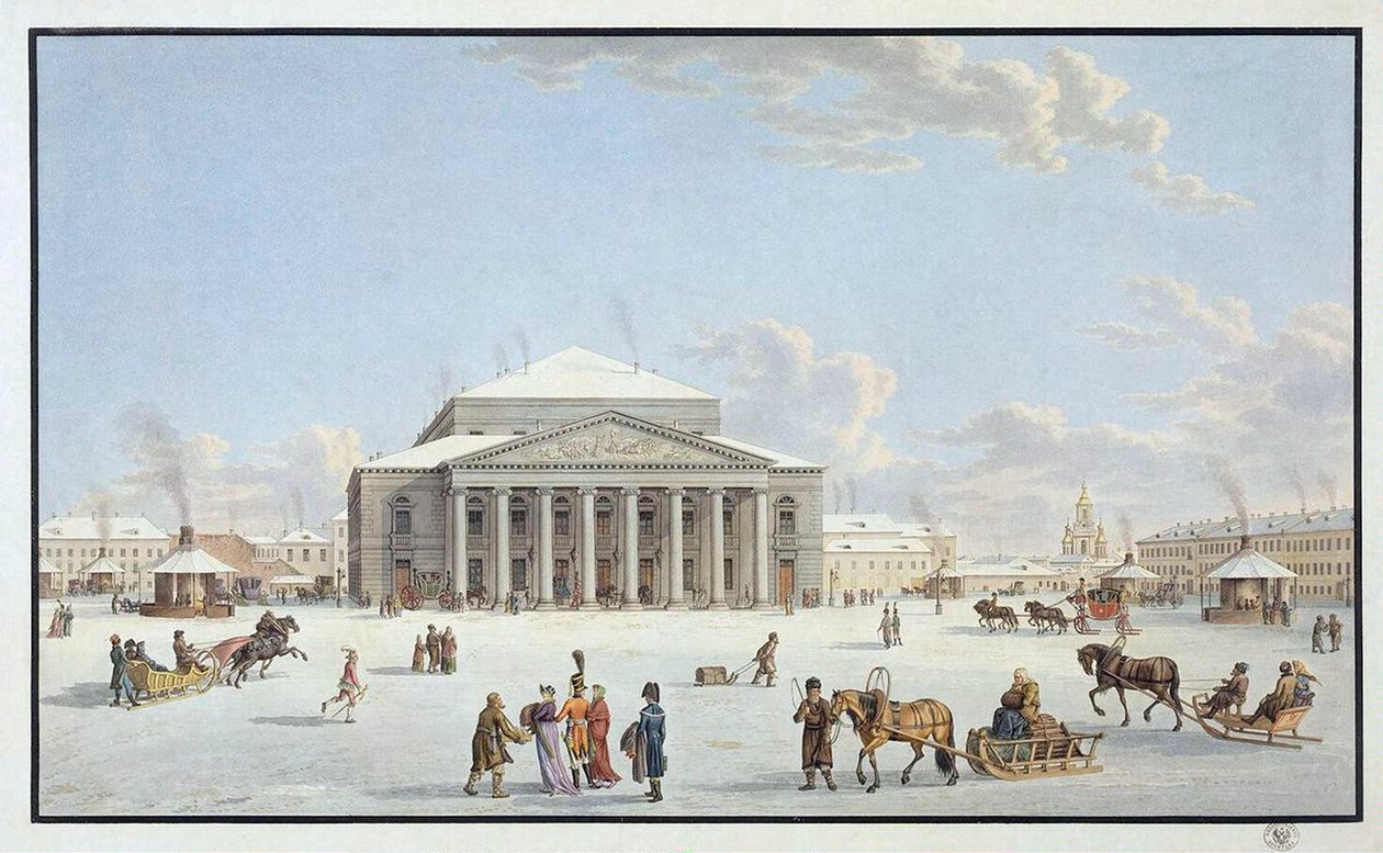 Utsikt över Bolsjojteatern i St Petersburg, tidigt 1800-tal. av Gabriel Ludwig Lory the Elder