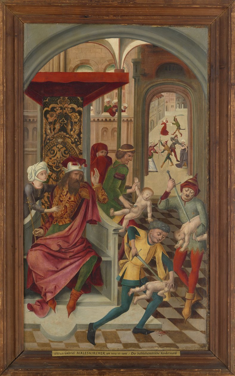 Vinge av St. Vitus altar från Tegernsee klosterkyrkan; Framsida: De oskyldiga massakern i Betlehem, bak: Saints Vitus, Modestus och Kreszentia stärks med manna av Gabriel Maeleßkircher