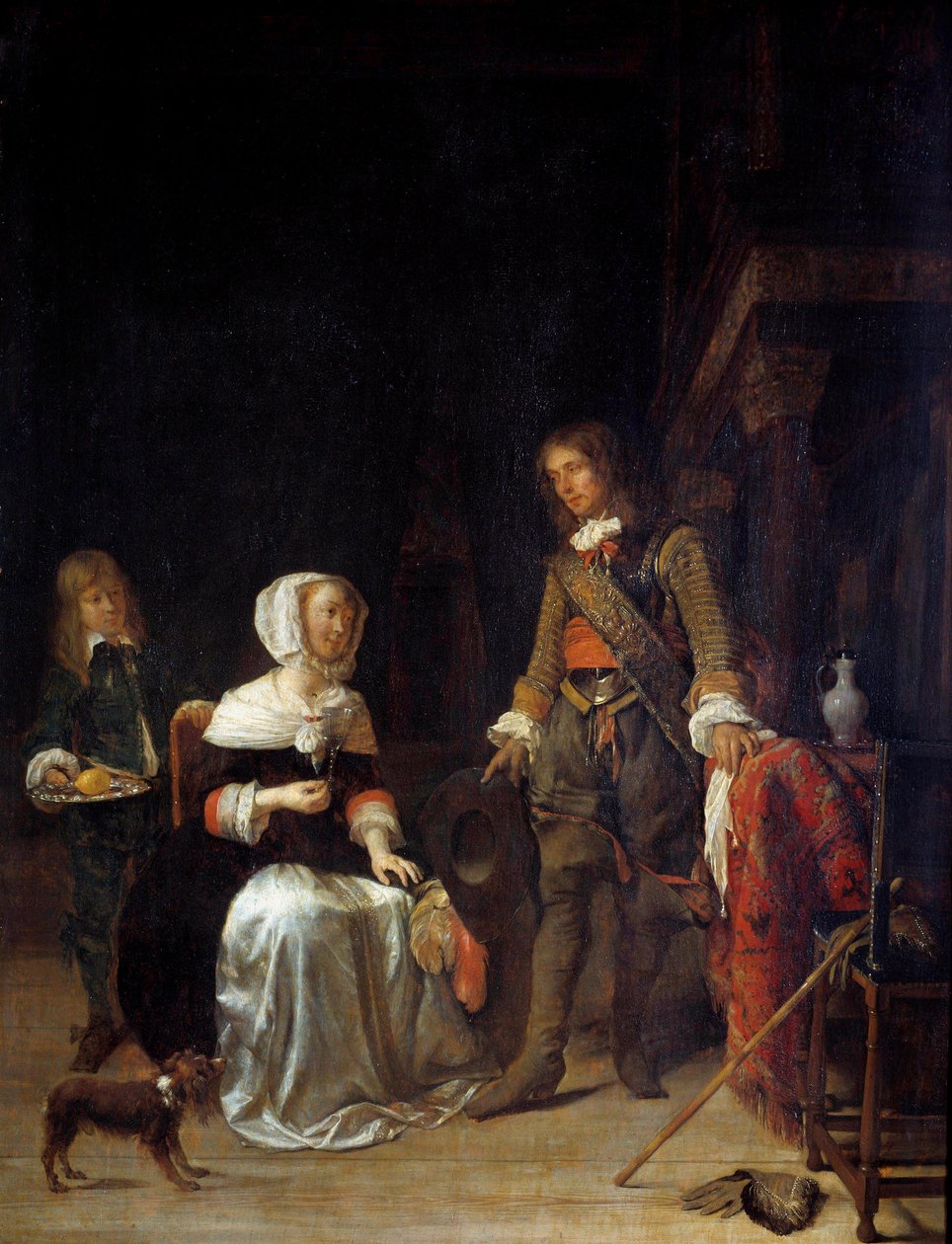 En soldat på besök hos en ung flicka Målning av Gabriel Metsu (1629-1667) 1600-talets sön. 0,63x0,47 m av Gabriel Metsu
