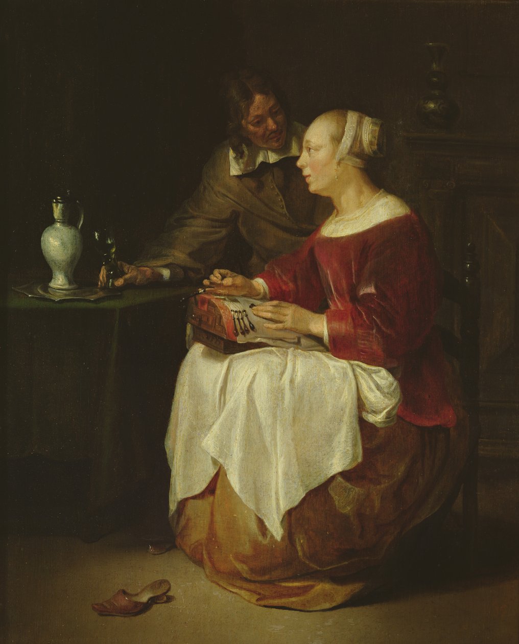 The Lacemaker (olja på pannå) av Gabriel Metsu