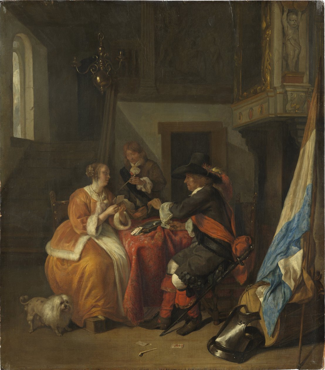 Ett kortspel - Ett kortspel, av Metsu, Gabriel (1629-1667). olja på trä av Gabriel Metsu