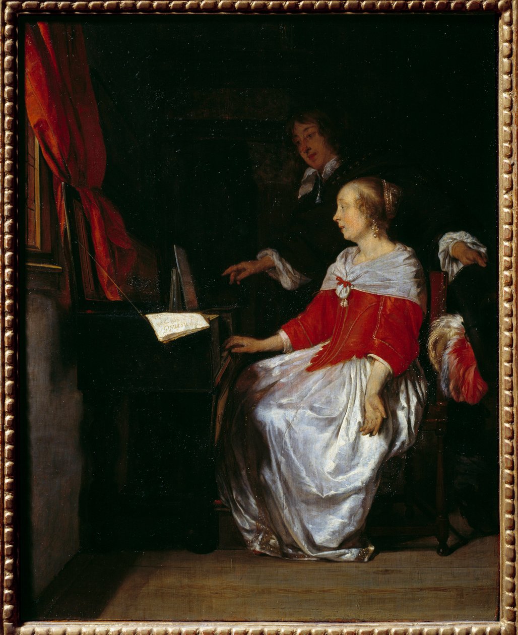 Virginals föreläsning. Målning av Gabriel Metsu (1629-1667), ec. holl. av Gabriel Metsu