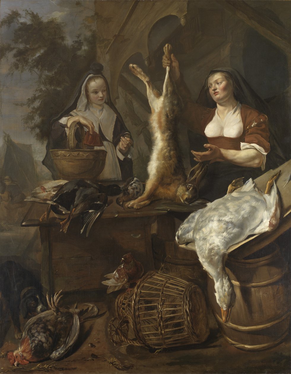 Kvinna säljer spel från ett stånd av Gabriel Metsu