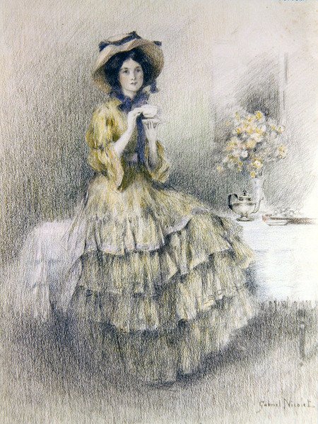 Afternoon Tea (färgade kritor på papper) av Gabriel Nicolet