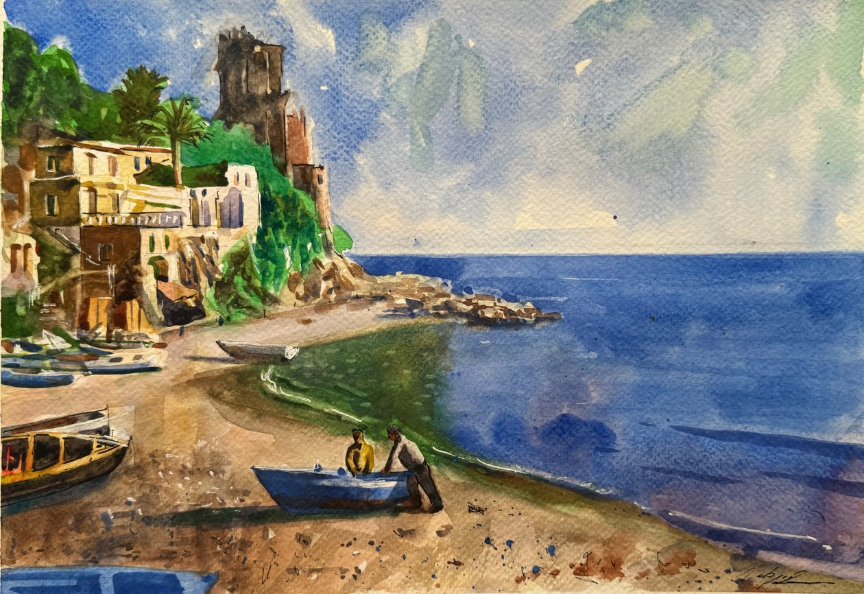 Boats Docked, 2024 (akvarell på papper) av Gabriel Palma