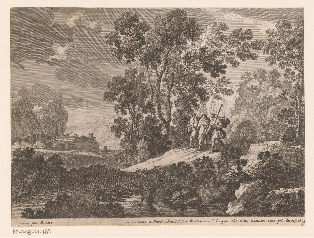 Kristus och nattvarden i Emmaus Landskap med scener ur Kristi liv (serietitel) av Gabriel Perelle