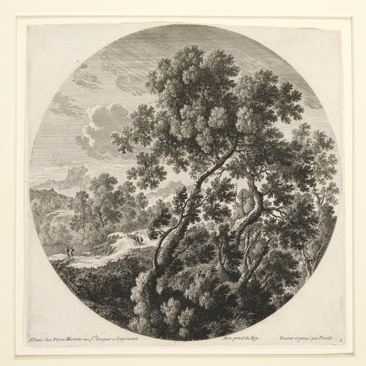 Landskap med två resenärer och ett slott; och Herdsman, Sheep and Cattle in a Landscape, från en uppsättning av sex landskap av Gabriel Perelle