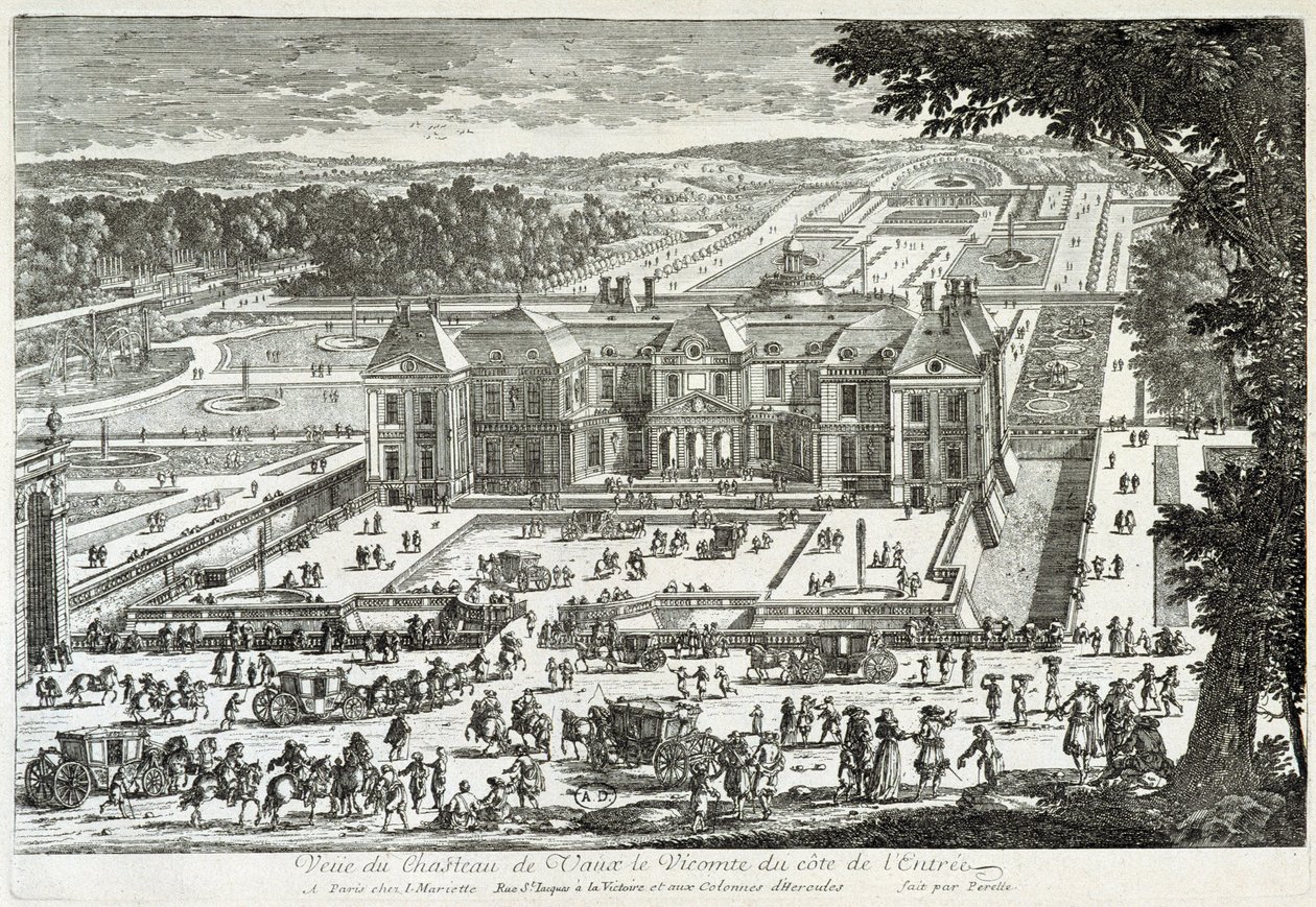 Utsikt över slottet Vaux Le Vicomte (Vaux-Le-Vicomte) från entrésidan (trädgårdar av Le ours) - av Perelle, sent 1600-tal av Gabriel Perelle