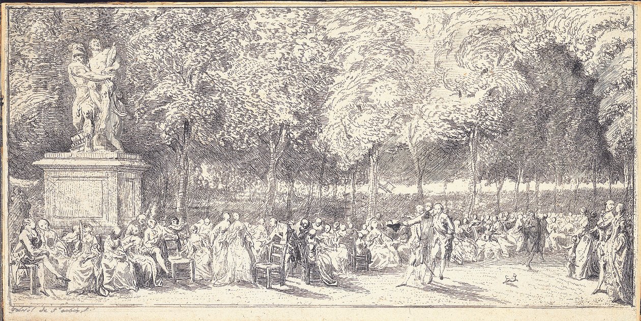 Ett möte i Tuilerierna kring en staty, 1760 av Gabriel de Saint Aubin