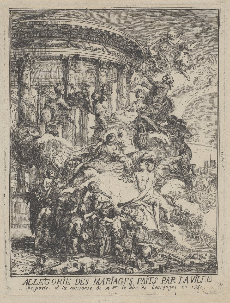 Allegori om äktenskap gjorda av staden Paris vid födelsen av hertigen av Bourgogne, 1751 av Gabriel de Saint Aubin