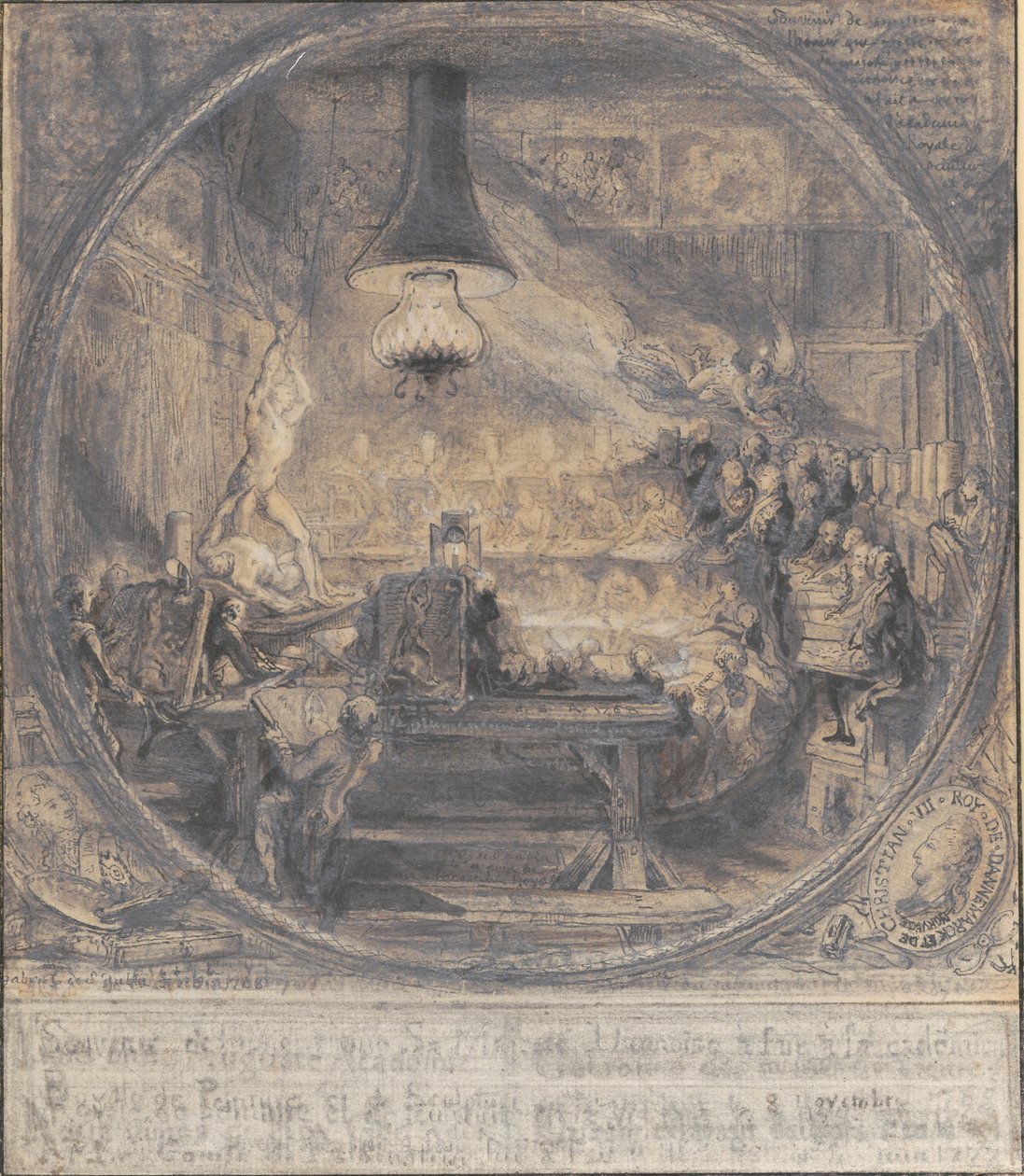 Konung Christian VII:s besök på Det kgl. Franska konstakademin i Paris, 8 nov. 1768. av Gabriel de Saint Aubin