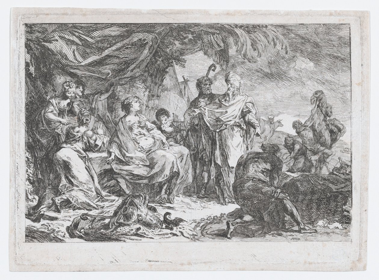Laban söker efter sina husgudar, ca. 1753. av Gabriel de Saint-Aubin