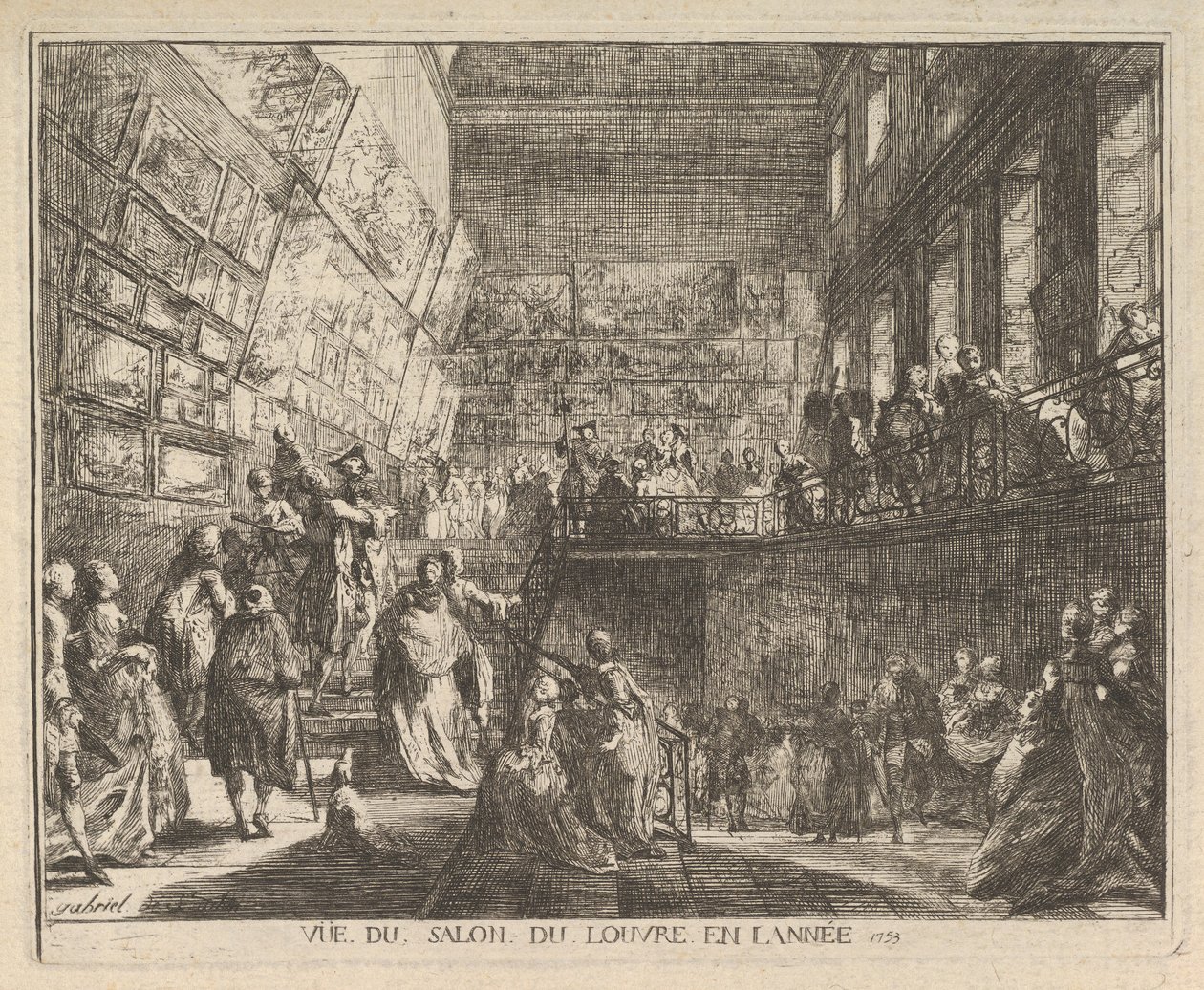 Utsikt över Salon du Louvren år 1753, 1753. av Gabriel de Saint Aubin