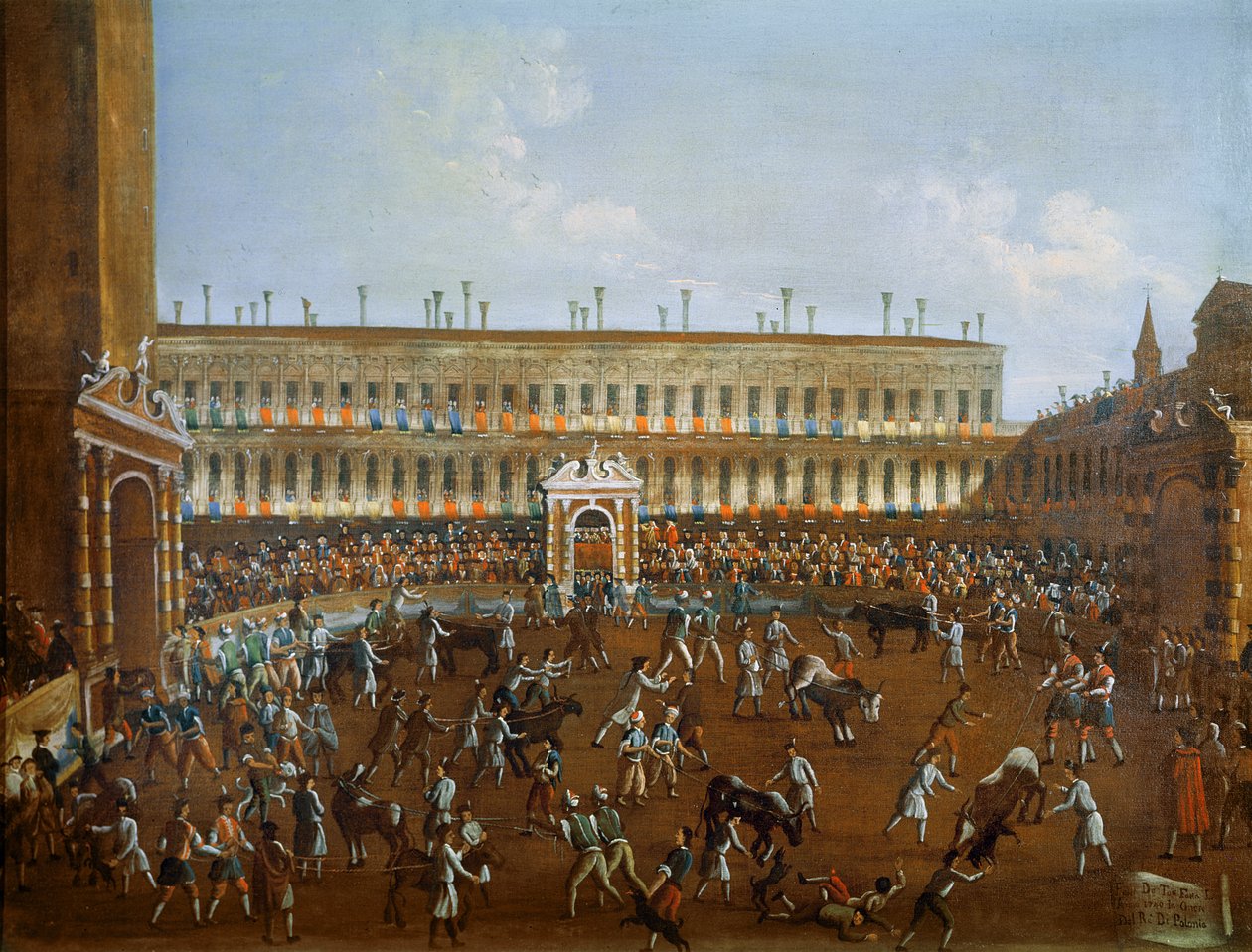 Tjurfäktning för att hedra prins av Polen, Fredrik Christian, 1740 av Gabriele Bella