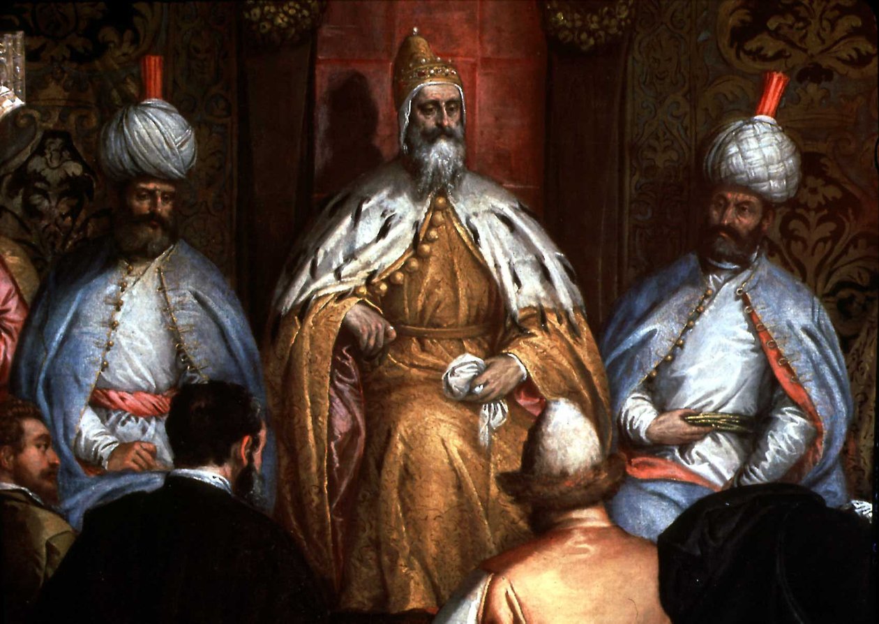 Marino Grimani (1532-1605) receiving the Persian ambassador av Gabriele Caliari