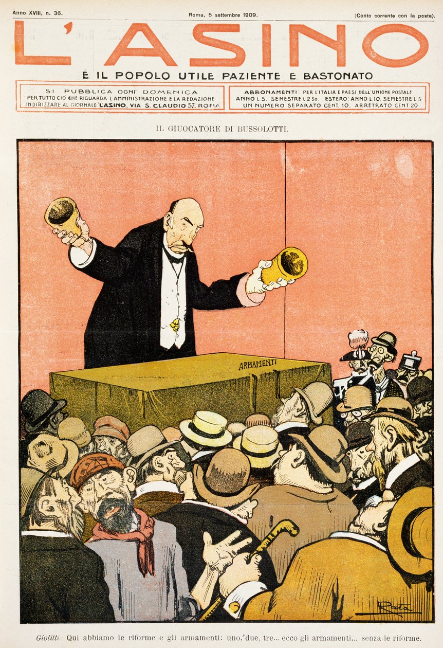 Shell-spelspelare, satirisk serie tillägnad Giovanni Giolitti (1842-1928), från tidskriften L