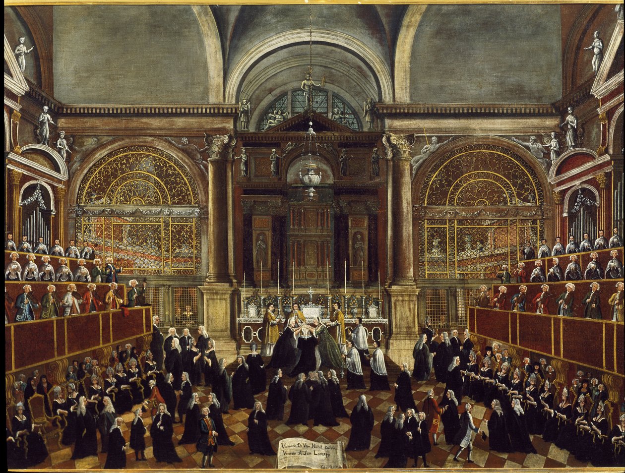 Ceremoni för att ta en klänning av en nunna i kyrkan San Lorenzo i Venedig Detaljmålning av Gabriele Bella (1730-1799) 1789 Dim 94x148 cm Venedig Fondazione "" Querini Stampalia"" av Gabriele Bella