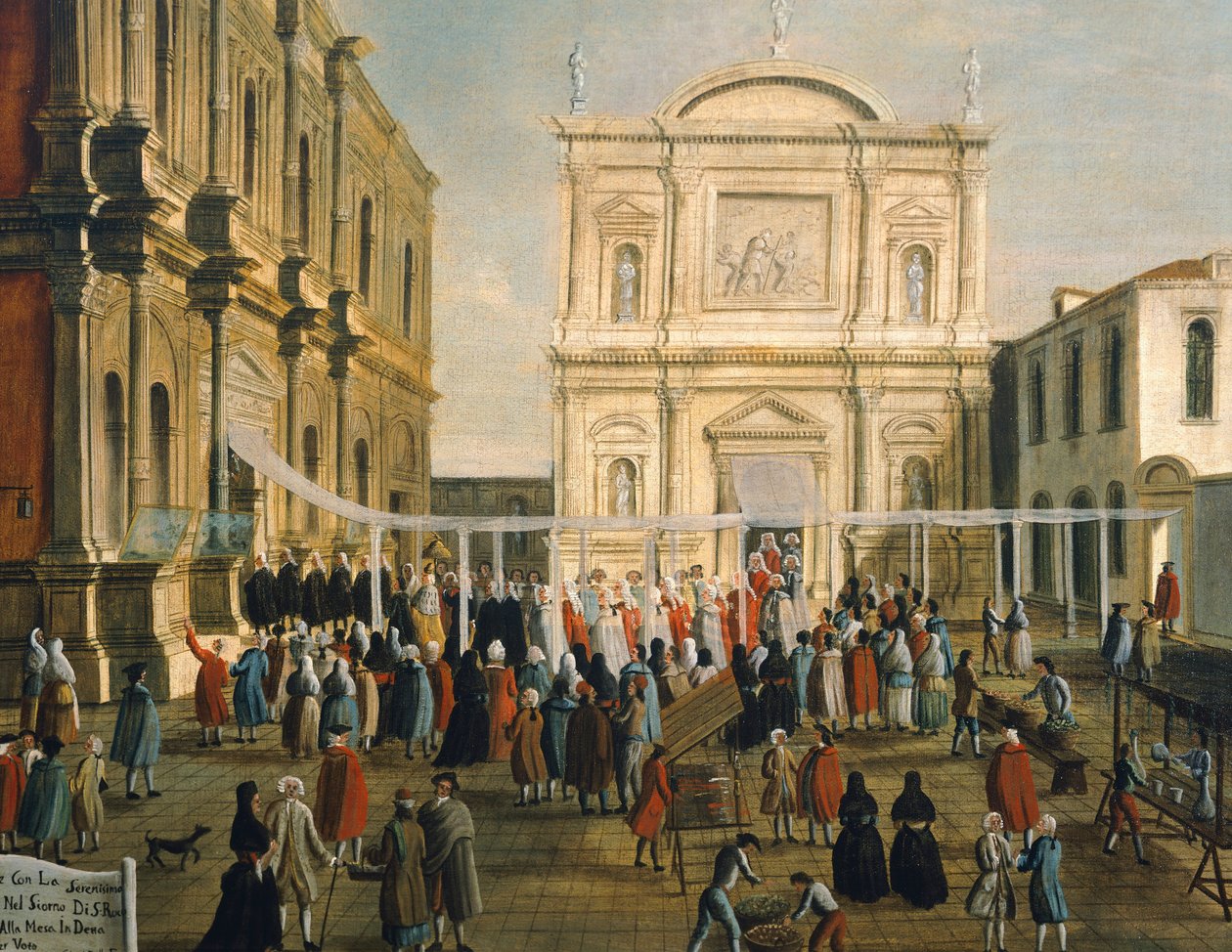 Doge och herrar i kyrkan San Rocco på heliga dagen, av Gabriel Bella (1730-1799) Olja på duk, 92,5x145,5 cm, detalj av Gabriele Bella