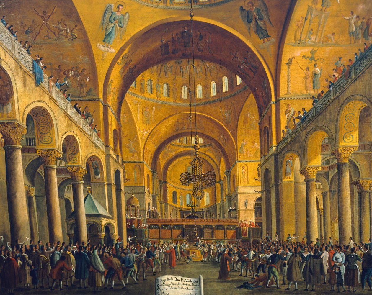 Doge visas för folk i San Marco i Venedig, av Gabriel Bella (1730-1799) av Gabriele Bella