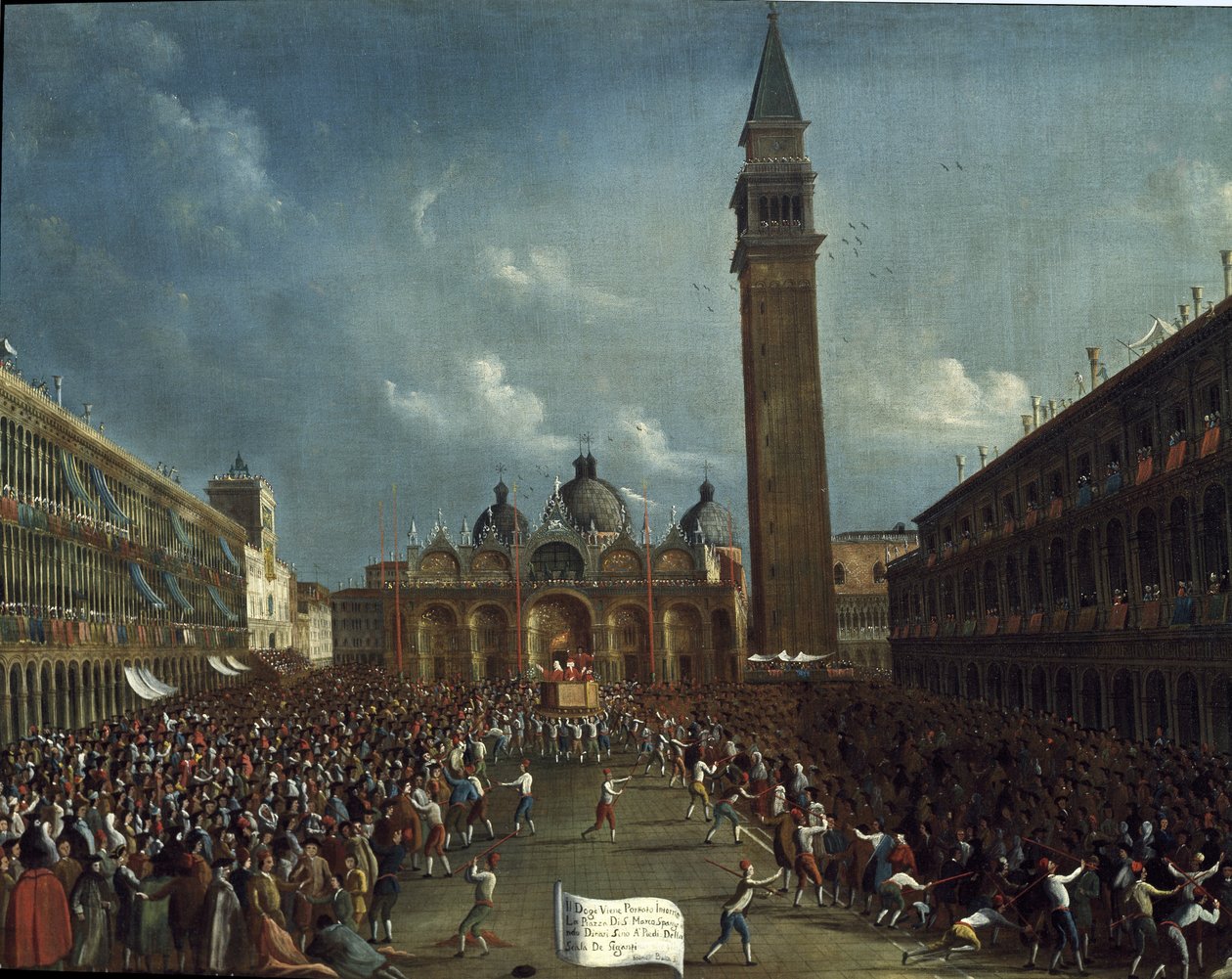 Procession av dogen och utdelning av pengar till medborgarna, på Markusplatsen - Målning av Gabriele Bella (ca 1730-1799). Venedig, Querini Stampal Foundation av Gabriele Bella