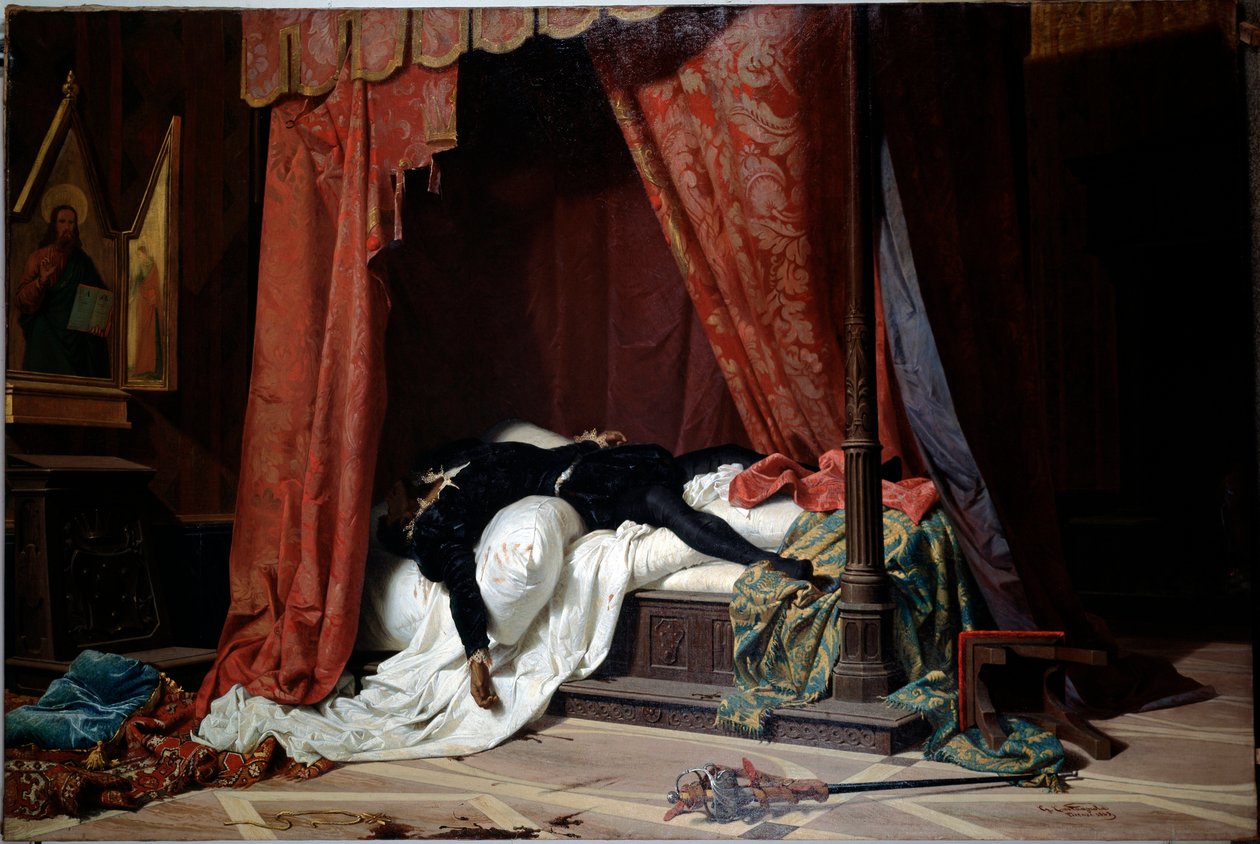 Död av hertig av Florens Alessandro de Medici dödad av Lorenzino de Medici (olja på duk, ca 1865) av Gabriele Castagnola