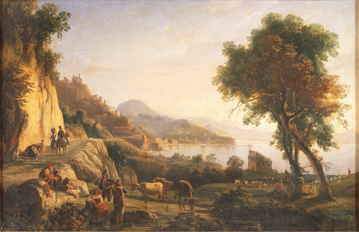 Italien, vägen till Amalfi nära Cetara Tower (olja på duk) av Gabriele Smargiassi