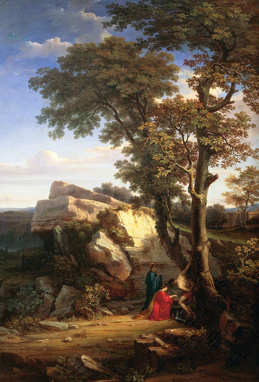 Landskap med St Sebastian botad av de heliga kvinnorna av Gabriele Smargiassi
