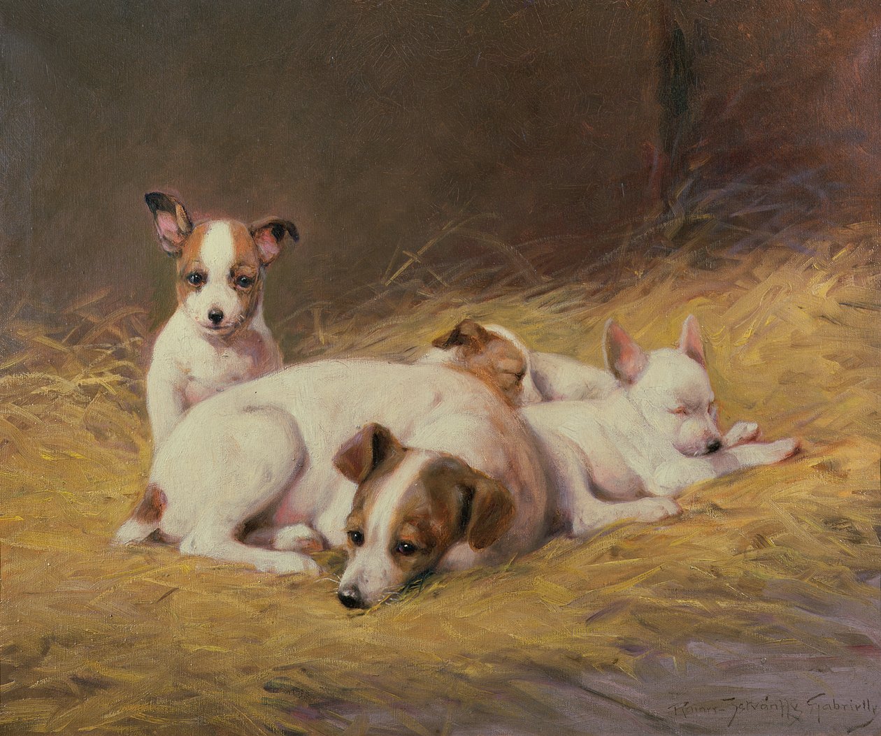 En terrier med tre valpar av Gabrielle Rainer Istuanty