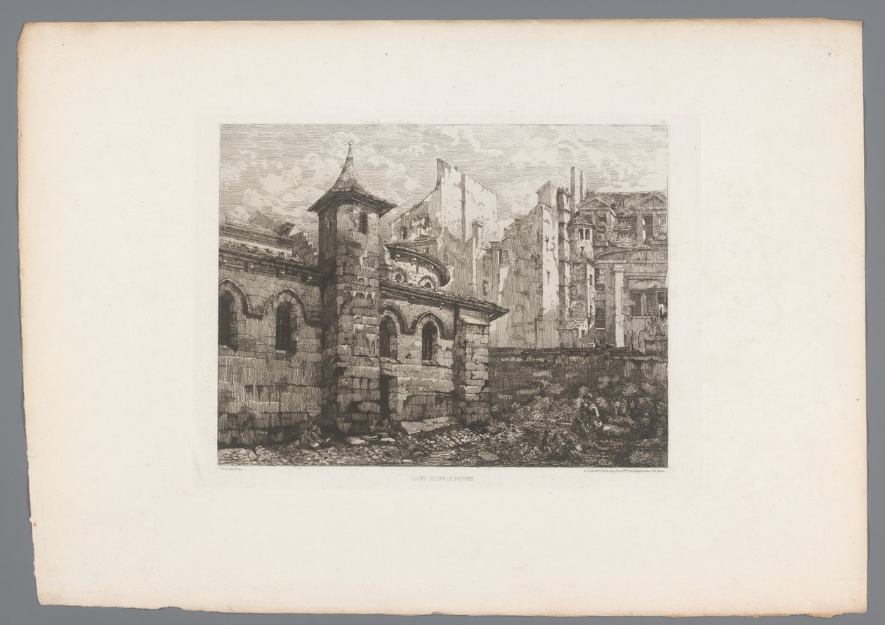 Utsikt över Saint-Julien-le-Pauvre Saint Julian the Poor (titel på objekt) France etsen uit 1874 (serietitel) Etsningen 1874 (serietitel) av Gabrielle Marie Niel