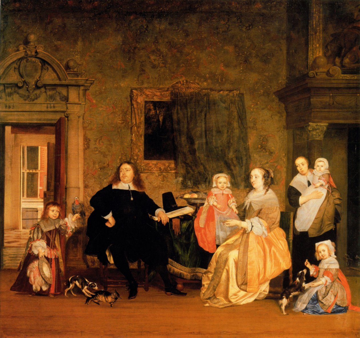 Porträtt av Jan Jacobsz Hinlopen och hans familj av Gabriel Metsu