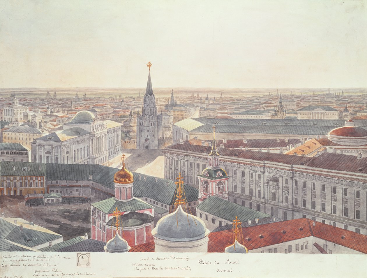 Panorama över Moskva, föreställande det tidigare senatspalatset (nuvarande regeringskansliet), Wosnesenskoy-klostret och det tidigare Arsenalen, 1819 (se 17039-170146) av Gadolle